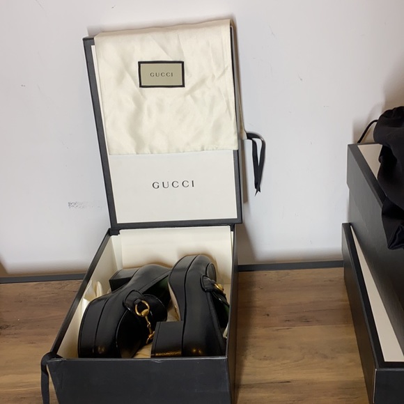GUCCI HOUDAN Black Leather Platform Loafers - Picture 5 of 10